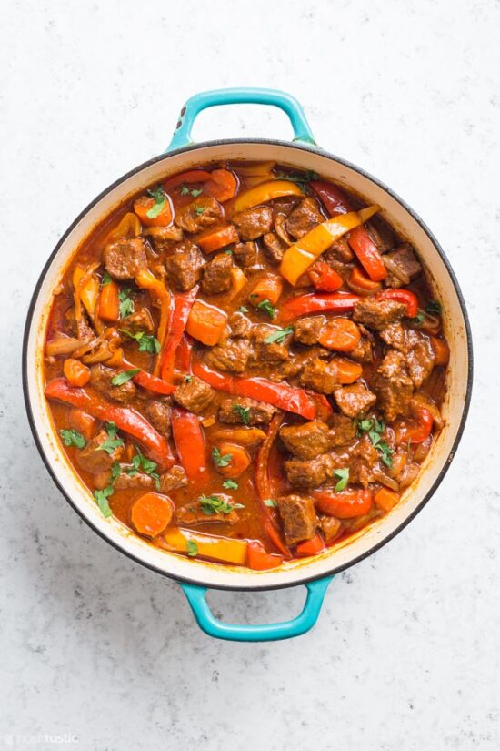Cooked Hungarian Goulash in a Dutch Oven