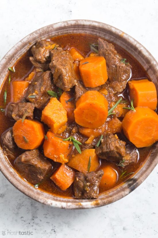 bowl of beef and carrot stew