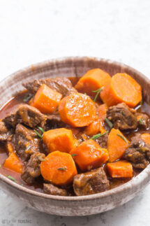 bowl of beef stew with carrots