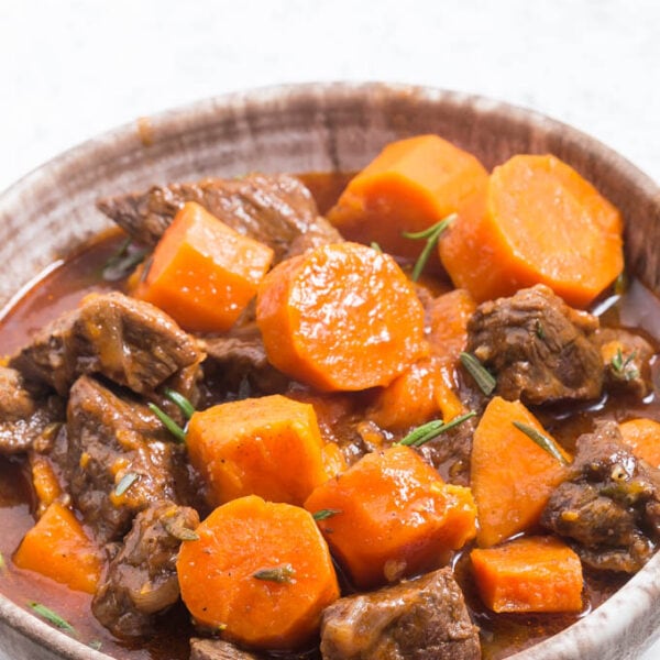 bowl of beef stew with carrots