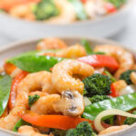 shrimp stir fry in bowls