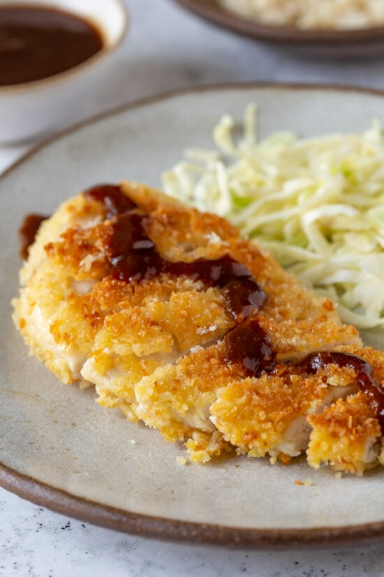 chicken katsu with tonkatsu sauce on top