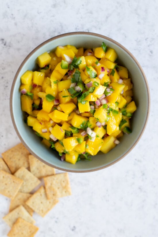 homemade mango salsa with crackers